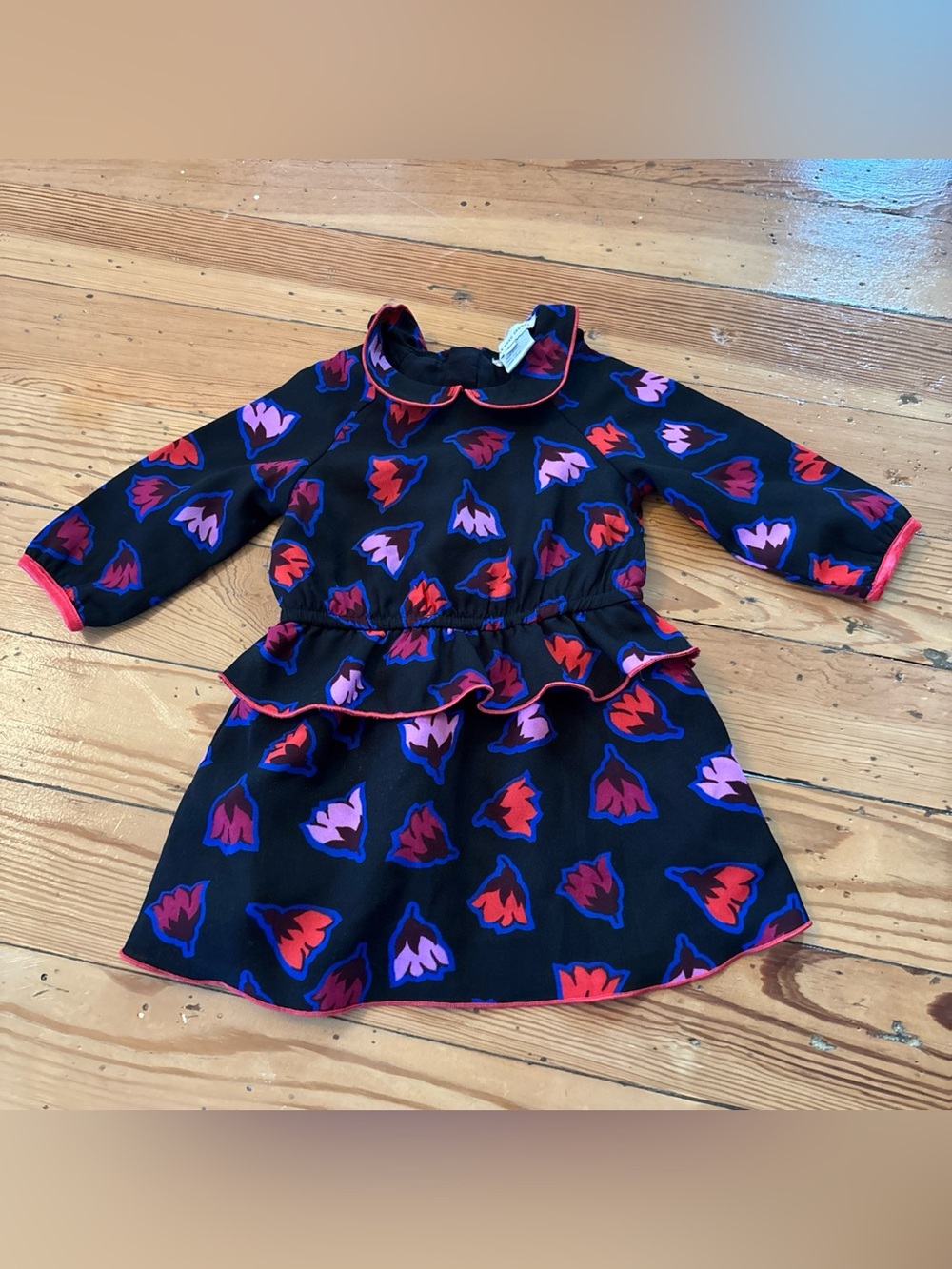 Little Marc Jacobs Leaves Dress Baby Girl Size 9 Months Black Pink Zip